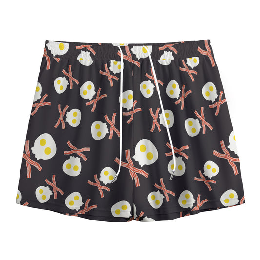 Skull Fried Egg And Bacon Pattern Print Mesh Shorts
