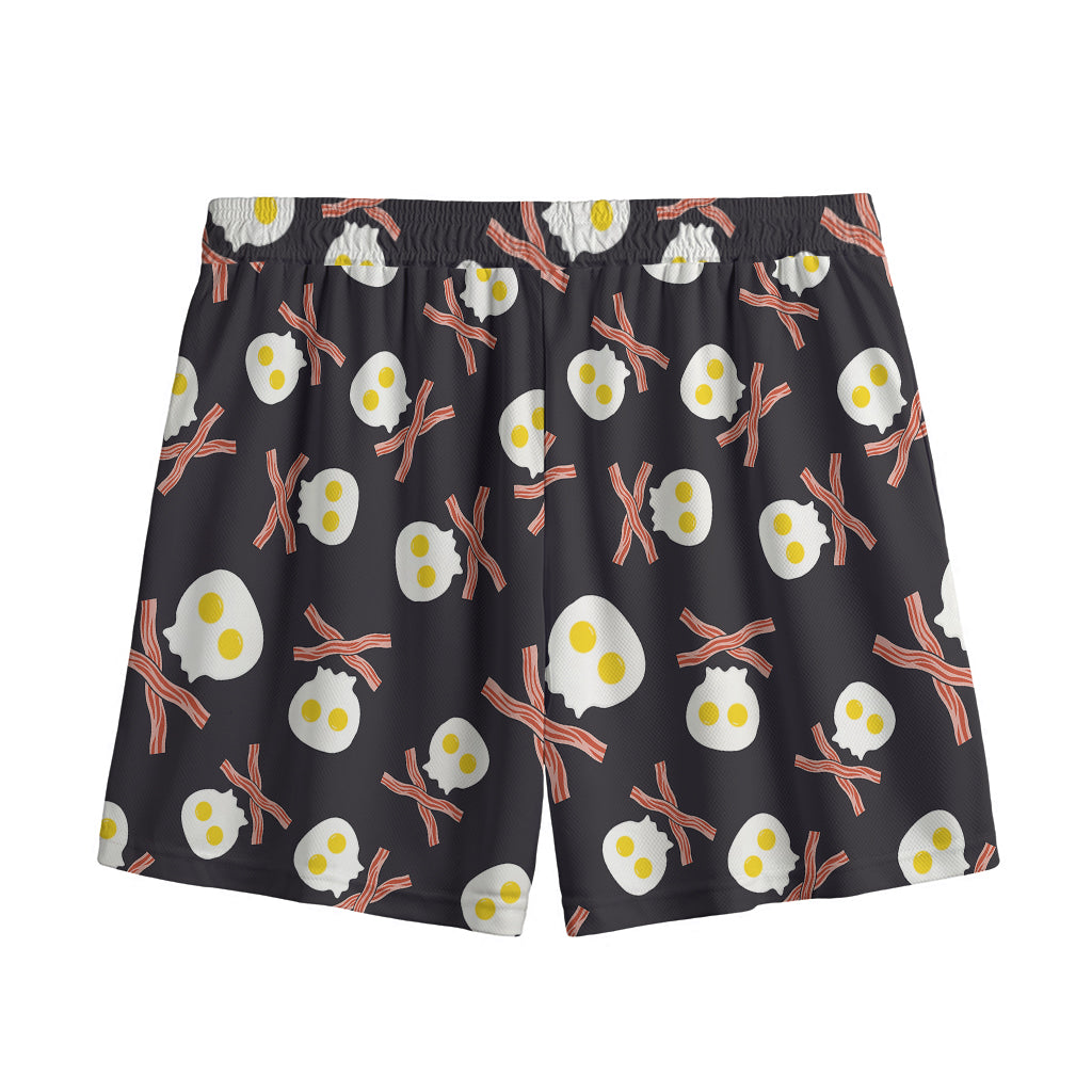 Skull Fried Egg And Bacon Pattern Print Mesh Shorts