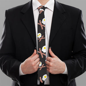 Skull Fried Egg And Bacon Pattern Print Necktie