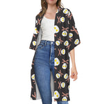 Skull Fried Egg And Bacon Pattern Print Open Front Beach Cover Up