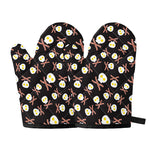 Skull Fried Egg And Bacon Pattern Print Oven Mitts