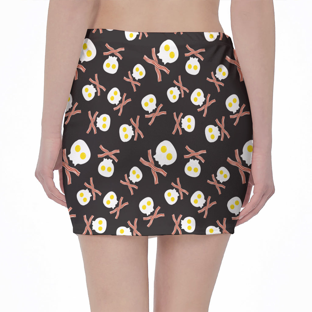 Skull Fried Egg And Bacon Pattern Print Pencil Mini Skirt