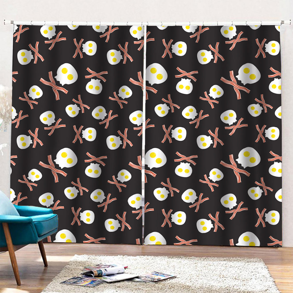 Skull Fried Egg And Bacon Pattern Print Pencil Pleat Curtains