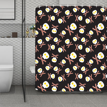 Skull Fried Egg And Bacon Pattern Print Polyester Shower Curtain