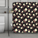 Skull Fried Egg And Bacon Pattern Print Polyester Shower Curtain