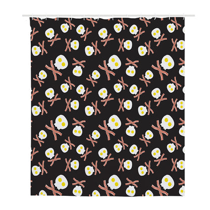 Skull Fried Egg And Bacon Pattern Print Polyester Shower Curtain
