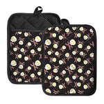 Skull Fried Egg And Bacon Pattern Print Pot Holders With Pocket