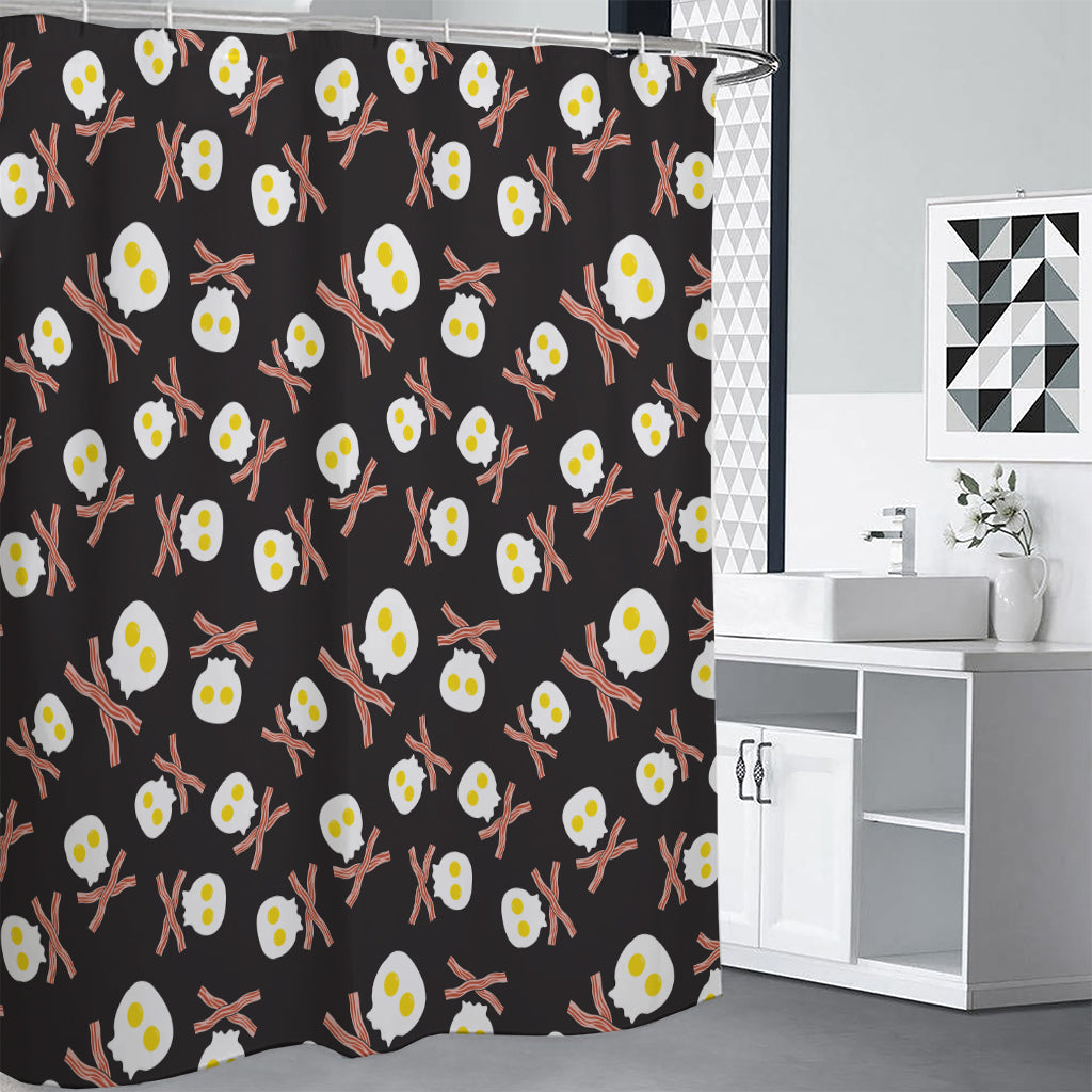 Skull Fried Egg And Bacon Pattern Print Premium Shower Curtain