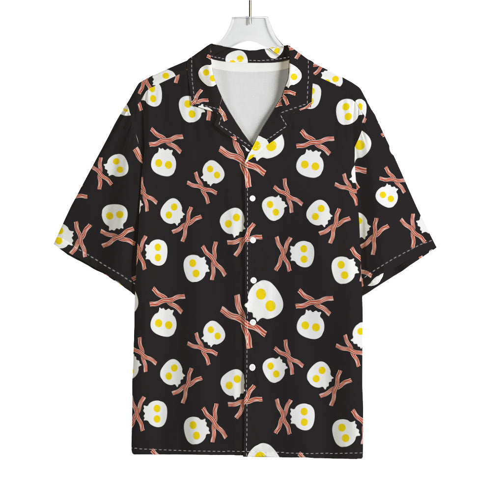 Skull Fried Egg And Bacon Pattern Print Rayon Hawaiian Shirt