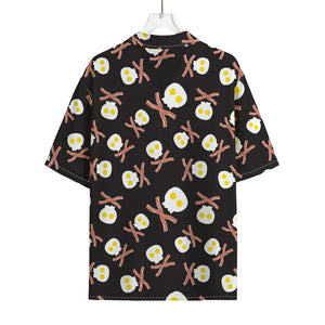 Skull Fried Egg And Bacon Pattern Print Rayon Hawaiian Shirt