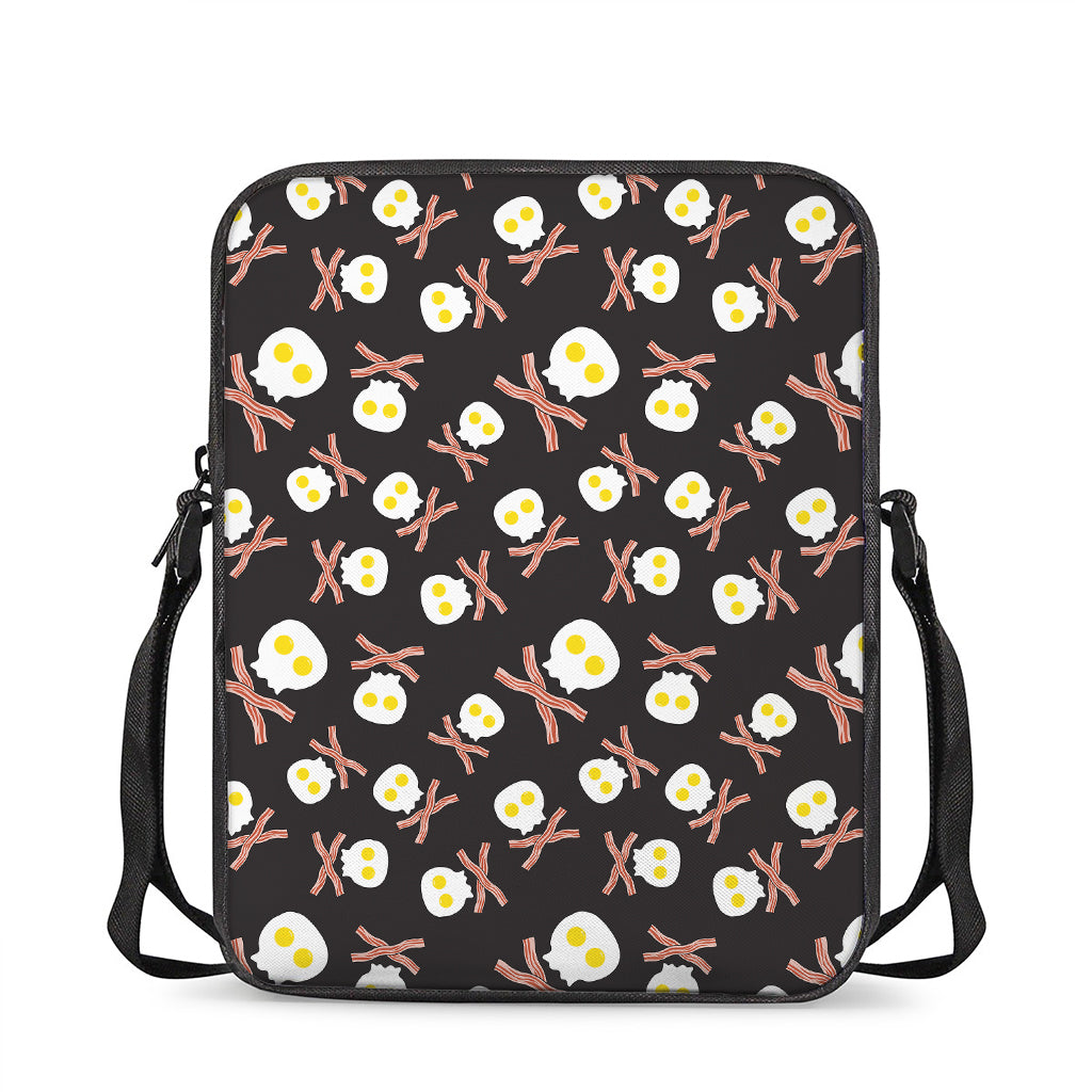 Skull Fried Egg And Bacon Pattern Print Rectangular Crossbody Bag