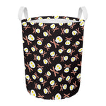 Skull Fried Egg And Bacon Pattern Print Round Laundry Basket
