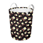 Skull Fried Egg And Bacon Pattern Print Round Laundry Basket