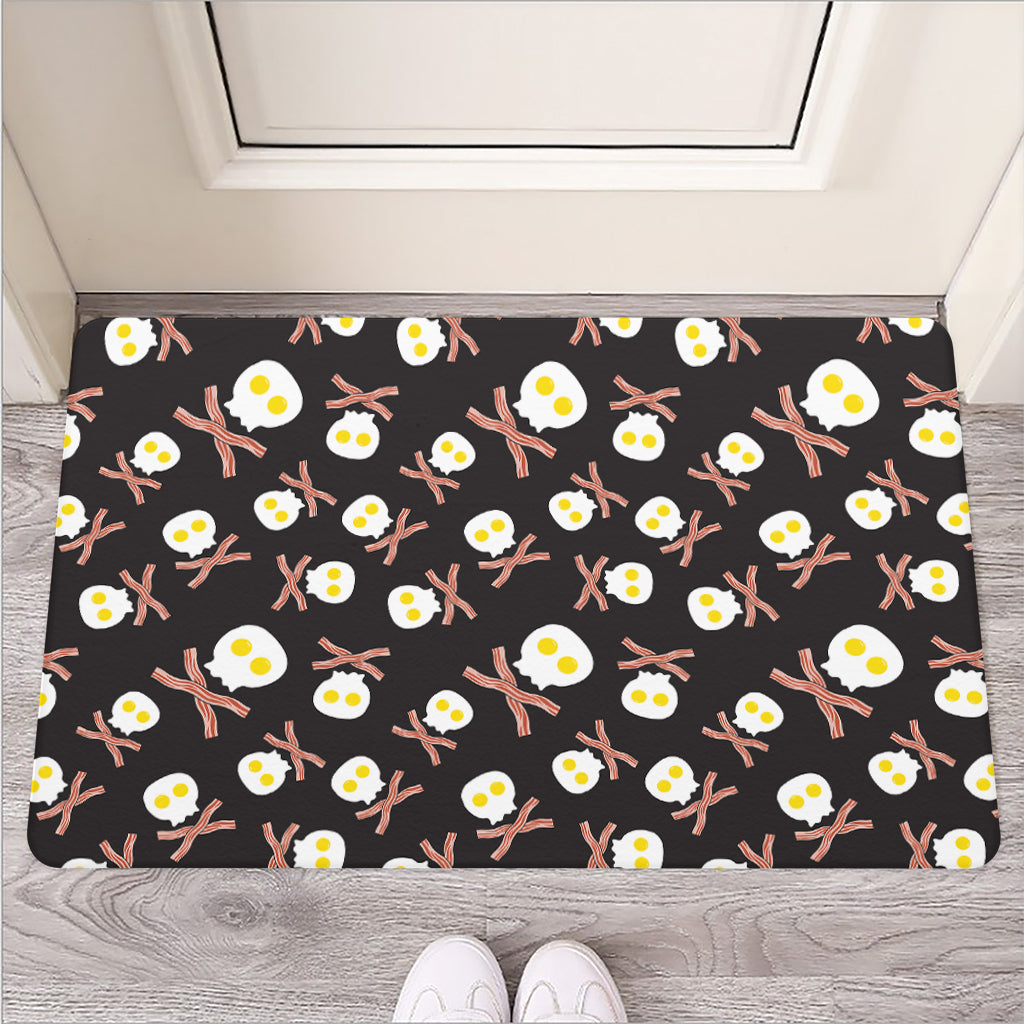 Skull Fried Egg And Bacon Pattern Print Rubber Doormat