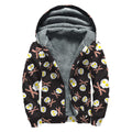 Skull Fried Egg And Bacon Pattern Print Sherpa Lined Zip Up Hoodie