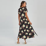 Skull Fried Egg And Bacon Pattern Print Short Sleeve Maxi Dress