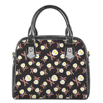 Skull Fried Egg And Bacon Pattern Print Shoulder Handbag