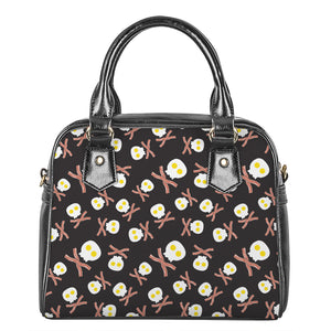 Skull Fried Egg And Bacon Pattern Print Shoulder Handbag