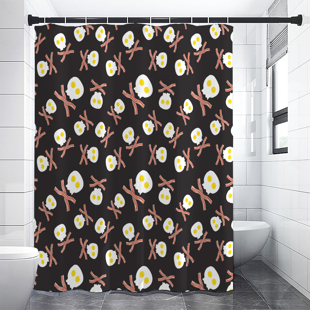 Skull Fried Egg And Bacon Pattern Print Shower Curtain