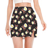 Skull Fried Egg And Bacon Pattern Print Side Slit Mini Skirt