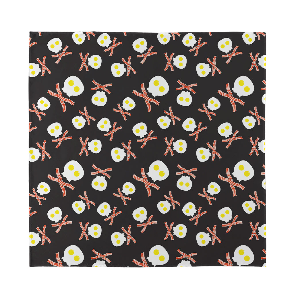 Skull Fried Egg And Bacon Pattern Print Silk Bandana