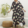 Skull Fried Egg And Bacon Pattern Print Silk V-Neck Kaftan Dress