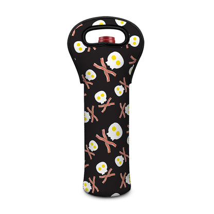 Skull Fried Egg And Bacon Pattern Print Single Neoprene Wine Tote