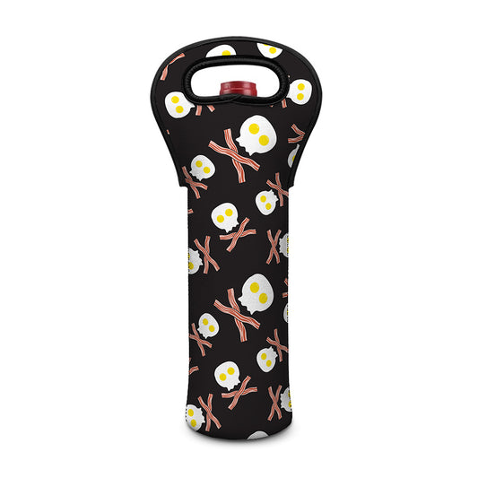 Skull Fried Egg And Bacon Pattern Print Single Neoprene Wine Tote