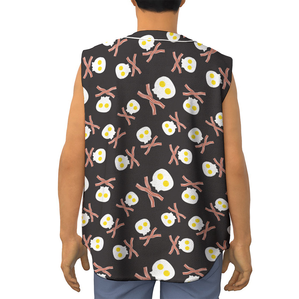 Skull Fried Egg And Bacon Pattern Print Sleeveless Baseball Jersey