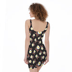 Skull Fried Egg And Bacon Pattern Print Sleeveless Bodycon Dress