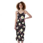 Skull Fried Egg And Bacon Pattern Print Slim Fit Midi Cami Dress