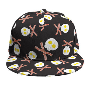 Skull Fried Egg And Bacon Pattern Print Snapback Cap