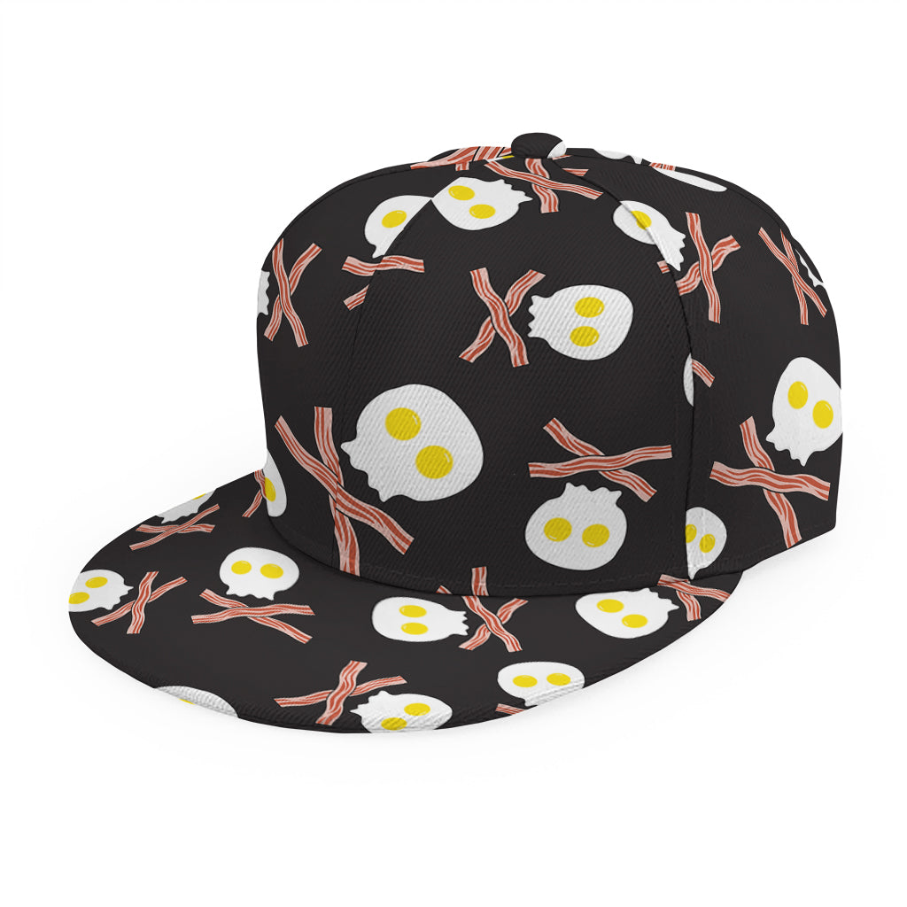 Skull Fried Egg And Bacon Pattern Print Snapback Cap