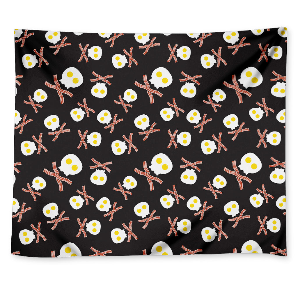 Skull Fried Egg And Bacon Pattern Print Tapestry