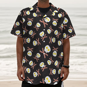 Skull Fried Egg And Bacon Pattern Print Textured Short Sleeve Shirt