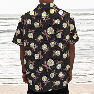 Skull Fried Egg And Bacon Pattern Print Textured Short Sleeve Shirt