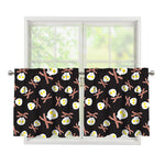 Skull Fried Egg And Bacon Pattern Print Tier Curtains