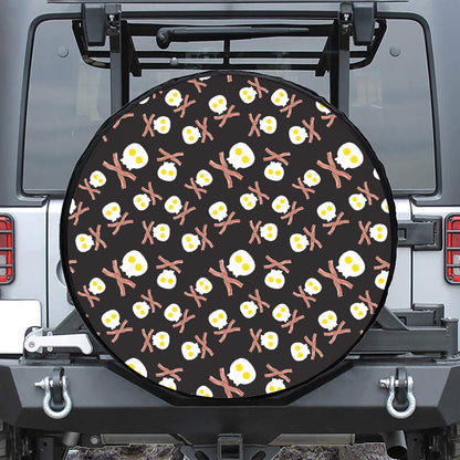 Skull Fried Egg And Bacon Pattern Print Tire Cover