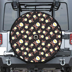 Skull Fried Egg And Bacon Pattern Print Tire Cover With Camera Hole