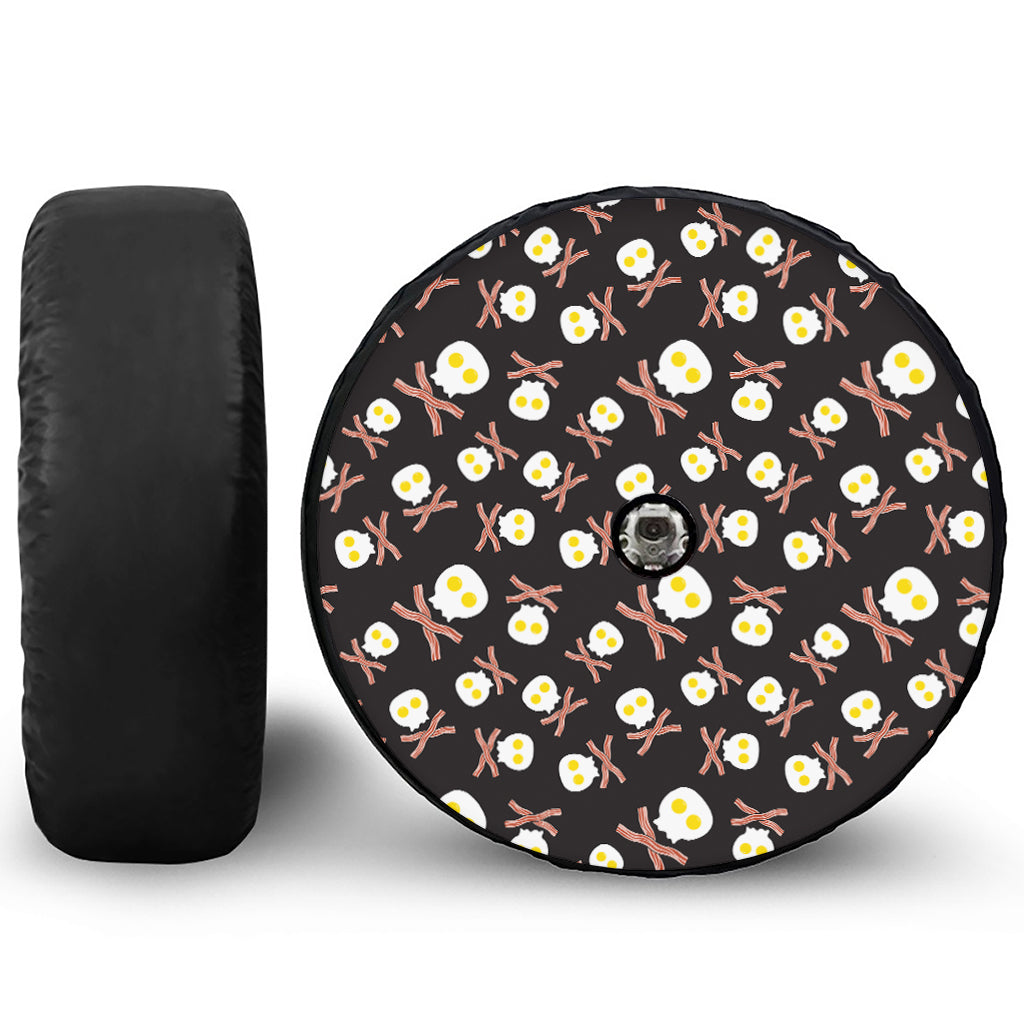 Skull Fried Egg And Bacon Pattern Print Tire Cover With Camera Hole