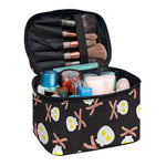 Skull Fried Egg And Bacon Pattern Print Travel Makeup Bag