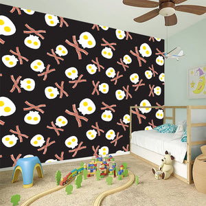 Skull Fried Egg And Bacon Pattern Print Wall Sticker