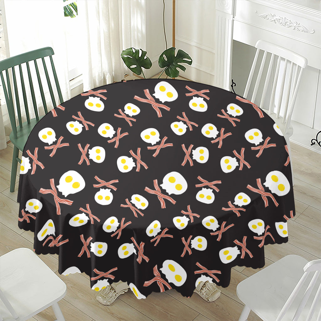 Skull Fried Egg And Bacon Pattern Print Waterproof Round Tablecloth