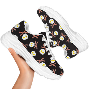 Skull Fried Egg And Bacon Pattern Print White Chunky Shoes