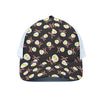 Skull Fried Egg And Bacon Pattern Print White Mesh Trucker Cap