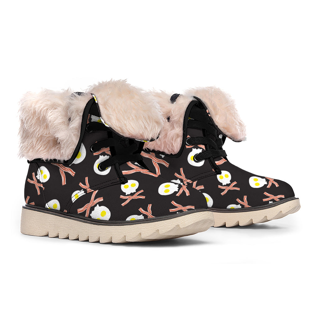 Skull Fried Egg And Bacon Pattern Print Winter Boots