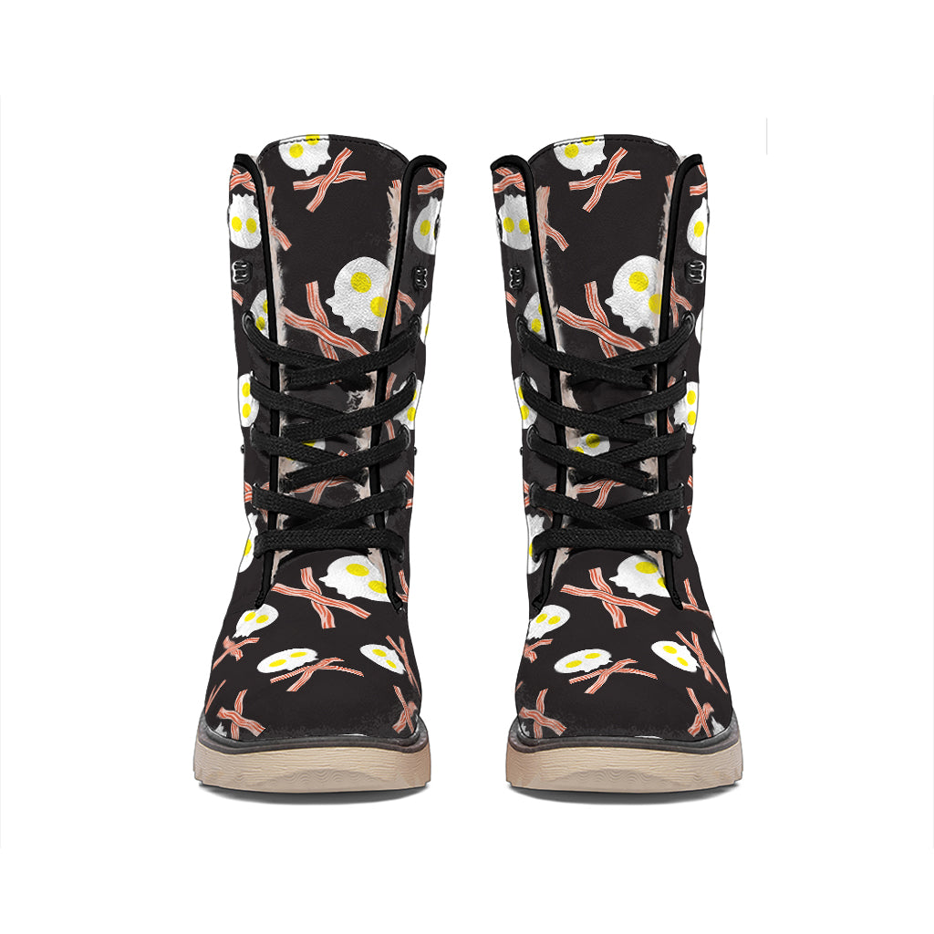 Skull Fried Egg And Bacon Pattern Print Winter Boots