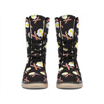 Skull Fried Egg And Bacon Pattern Print Winter Boots