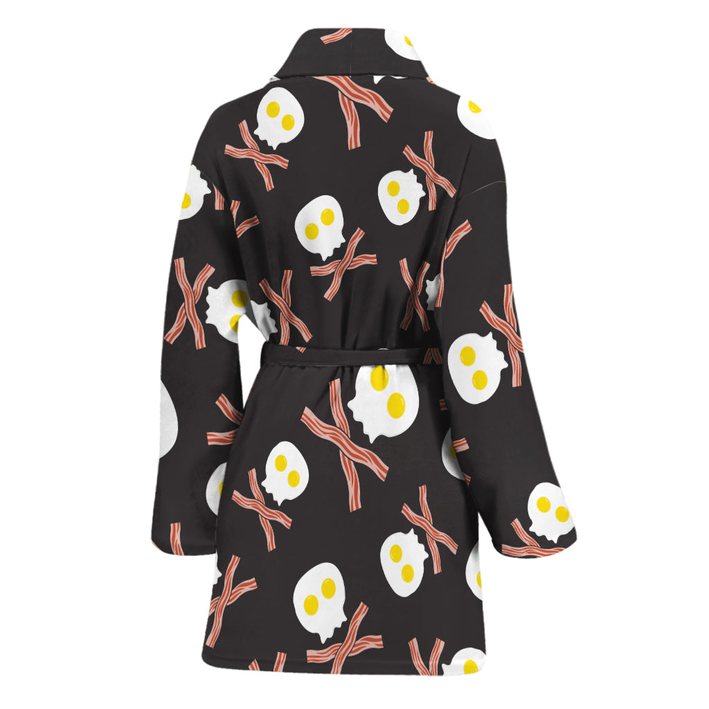 Skull Fried Egg And Bacon Pattern Print Women's Bathrobe