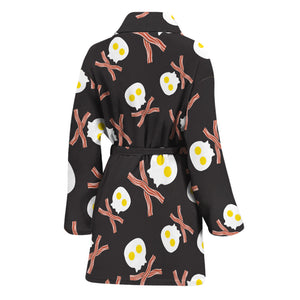 Skull Fried Egg And Bacon Pattern Print Women's Bathrobe